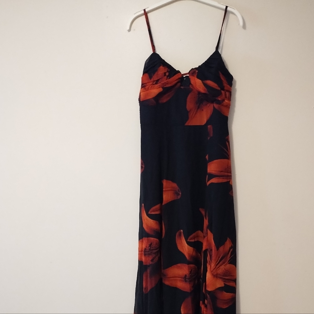 Festive Black and Red Floral Maxi Dress Size XS -S by Le Chateau